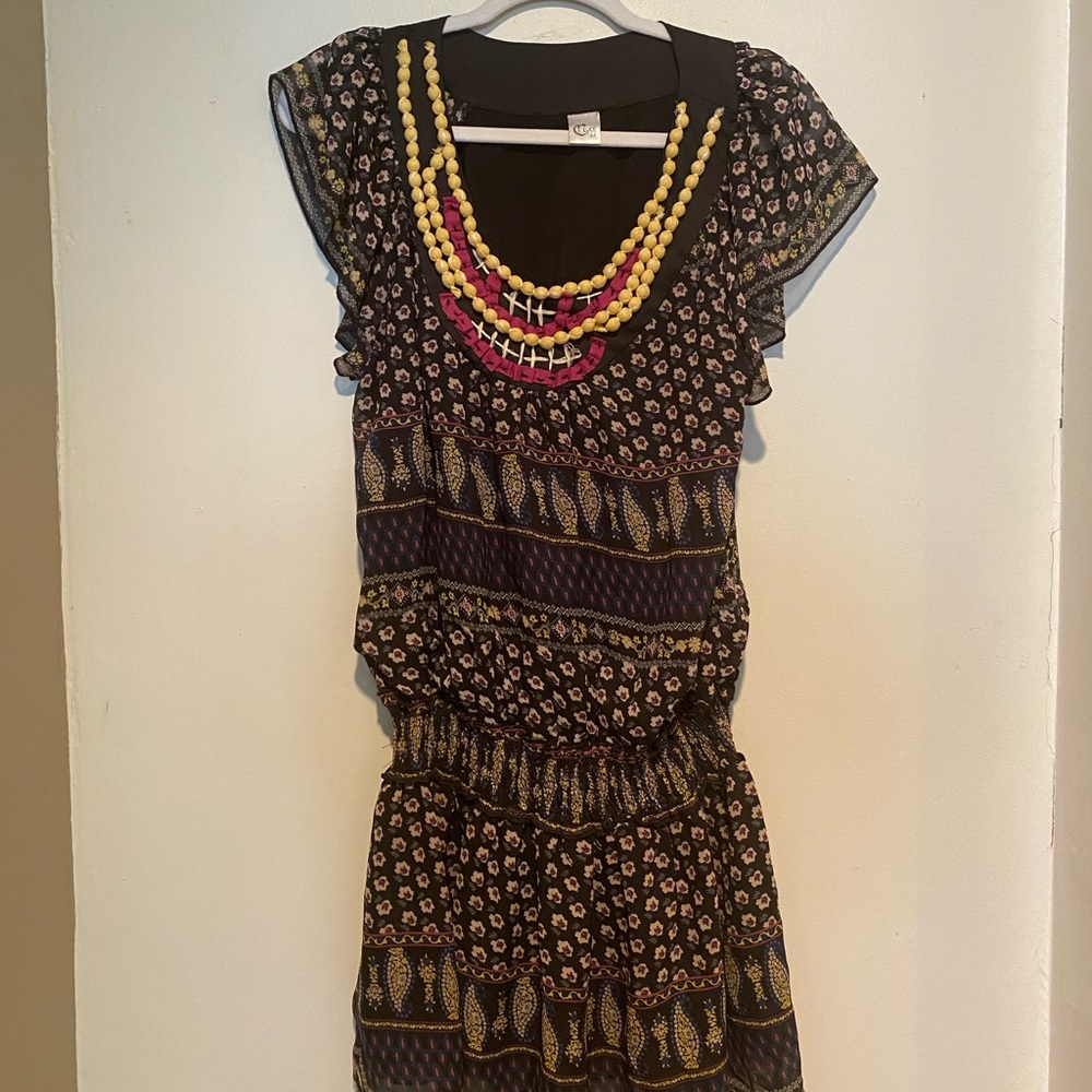 Embroidered Boho Dress - Black Multicolored